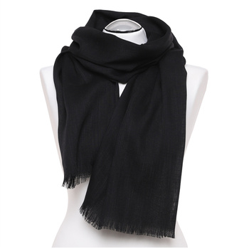 Szal Damski Duży z Frędzlami Gładki Czarny Modny Wiosenny Szalik MORAJ