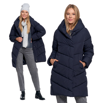 KURTKA DAMSKA DŁUGA PŁASZCZ Z KAPTUREM PIKOWANY NA JESIEŃ GŁADKI MORAJ