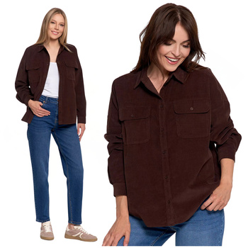 LUŹNA KOSZULA DAMSKA SZTRUKSOWA BAWEŁNIANA MODNA Z KIESZENIAMI MORAJ