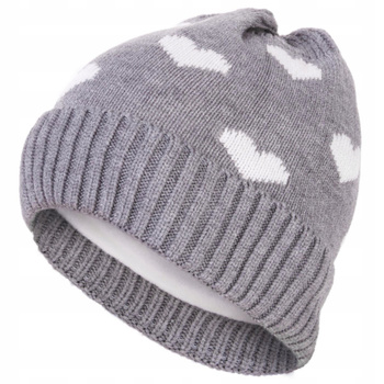 Czapka Dziecięca w Serduszka Ocieplana Wywijana Sweterkowa Urocza MORAJ