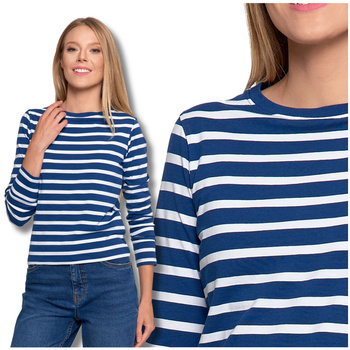 BLUZKA DAMSKA W PASKI KOSZULKA Z DŁUGIM RĘKAWEM KLASYCZNA WYGODNA MORAJ