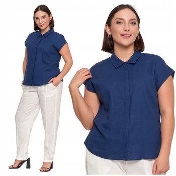 Koszula z Krótkim Rękawem Bluzka Damska Rozpinana Lniana Lekka MORAJ