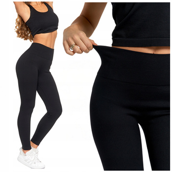 Legginsy Damskie Sportowe Wysoki Stan Kryjące Prążkowane Wygodne MORAJ 