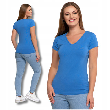 T-SHIRT DAMSKI z Krótkim Rękawem Dekolt ''V'' Koszulka Gładka MORAJ 