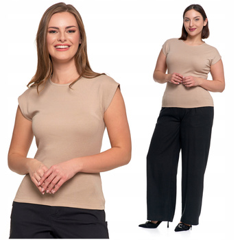 Koszulka Damska Top z krótkim rękawem Beżowa Bluzka T-Shirt MORAJ