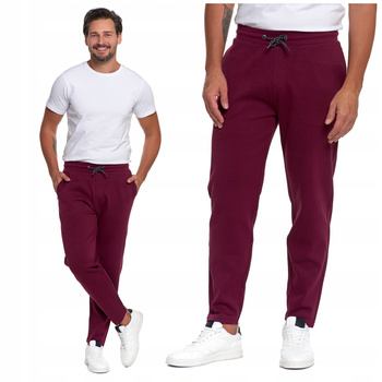 DRESOWE SPODNIE MĘSKIE Klasyczne Gładkie Bordowe z Kieszeniami MORAJ 