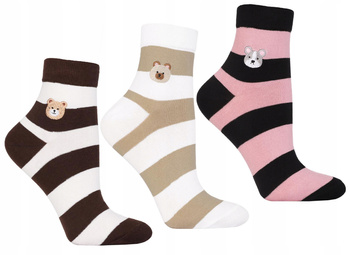 Skarpetki Damskie Klasyczne Za Kostkę Paski HAFT w Misie 3-PAK MORAJ 