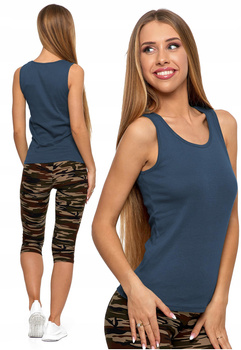 TOP DAMSKI Dopasowany Bokserka Koszulka Gładka Bez Rękawów Granat MORAJ 