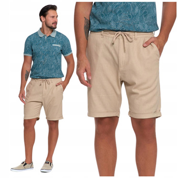 Lniane Krótkie Spodenki Męskie Eleganckie Szorty na Lato Przewiewne MORAJ 