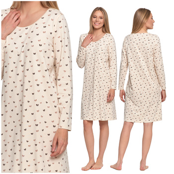 KOSZULA NOCNA PIŻAMA DAMSKA Z DŁUGIM RĘKAWEM BAWEŁNIANA UROCZA MORAJ