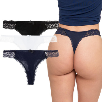 Stringi Damskie Eleganckie Majtki Subtelne Delikatne Bawełna 3szt MORAJ 