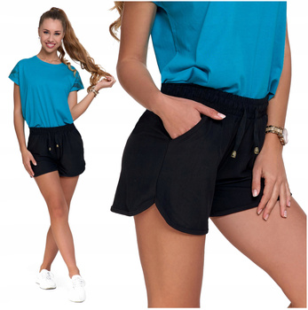 Szorty Damskie Krótkie Spodenki Dresowe Czarne Wiązane Wygodne MORAJ 