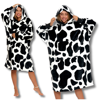 BLUZA Z KAPTUREM KOC KOCOBLUZA DUŻA GRUBA CIEPŁA NA ZIMĘ W ŁATY KROWA MORAJ