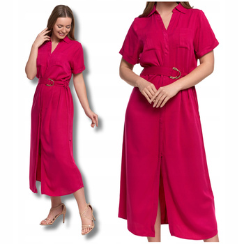 SUKIENKA DAMSKA MIDI Szmizjerka Elegancka na Guziki z Paskiem MORAJ