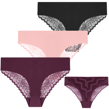 ELEGANCKIE MAJTKI DAMSKIE Z KORONKĄ GŁADKIE LASEROWO CIĘTE MORAJ 3-PAR