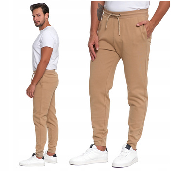 DRESOWE SPODNIE MĘSKIE Klasyczne Gładkie Beżowe z Kieszeniami MORAJ 
