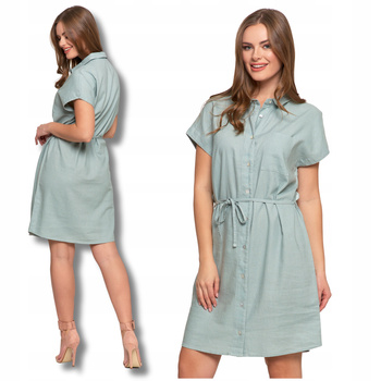 Szmizjerka SUKIENKA DAMSKA Lniana Elegancka Do Kolan Rozpinana MORAJ