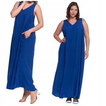 Letnia SUKIENKA MAXI DAMSKA Luźny Krój na ramiączkach Gładka MORAJ 