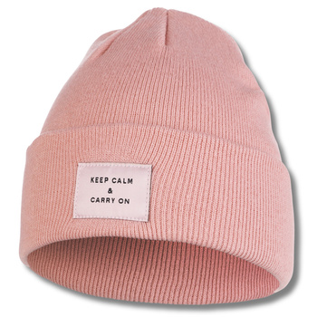 CZAPKA DAMSKA ZIMOWA BEANIE KLASYCZNA Z NASZYWKĄ MORAJ CIEPŁA WYWIJANA