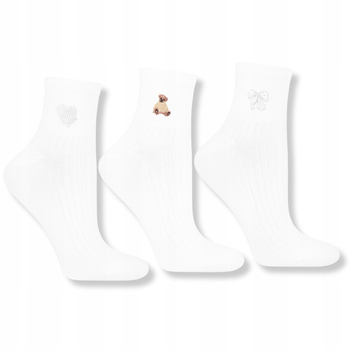 Skarpetki Damskie Białe Uroczy Haft Skarpety Za Kostkę MORAJ 3-PAK 