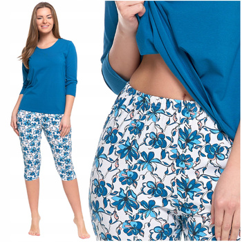 Piżama Damska 3/4 Rękaw i Spodnie Kwiaty Kobieca Wygodna Bawełniana MORAJ 