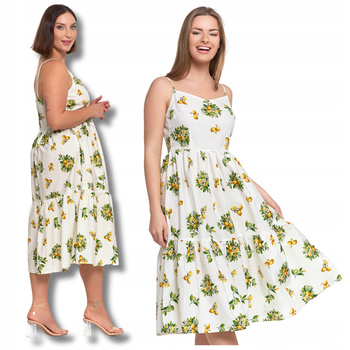 SUKIENKA MIDI DAMSKA NA RAMIĄCZKACH Z FALBANAMI ZWIEWNA NA LATO MORAJ 