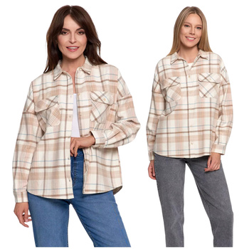 KOSZULA DAMSKA FLANELOWA BAWEŁNIANA W KRATĘ MODNA MIĘKKA MORAJ