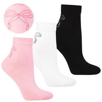SKARPETKI DAMSKIE 3/4 GŁADKIE SKARPETY MORAJ UROCZE KOKARDKI 3-PAK
