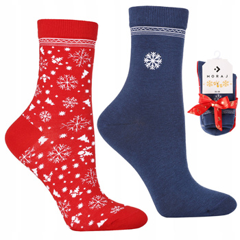 Skarpety ŚWIĄTECZNE Śnieżynki Skarpetki PREZENT na Święta MORAJ 2-PAK 