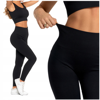 Legginsy Damskie Sportowe Wysoki Stan Kryjące Prążkowane Wygodne MORAJ