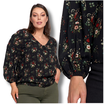 KOSZULA DAMSKA ELEGANCKA BLUZKA W KWIATY BUFIASTE RĘKAWY MODNA MORAJ