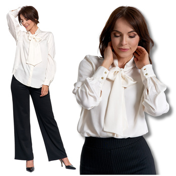 KOSZULA DAMSKA Z KOKARDĄ POD SZYJĄ BIAŁA ELEGANCKA BLUZKA KOBIECA MORAJ