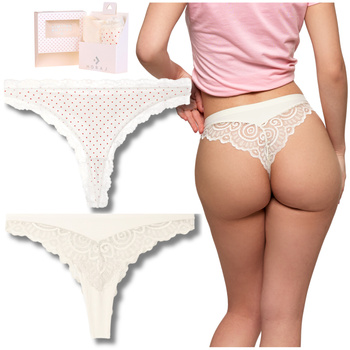 ELEGANCKIE STRINGI MAJTKI DAMSKIE KORONKOWE NA PREZENT MORAJ 2-PAK