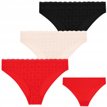 Eleganckie Majtki Damskie Figi z Koronką Subtelne Modne MORAJ 3-PARY