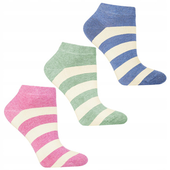 SKARPETKI DAMSKIE Stopki MORAJ w Paski Skarpety Kolorowe Wzory 3-PAK 