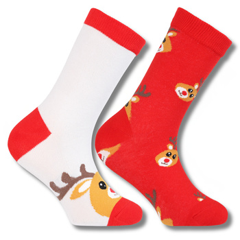ŚWIĄTECZNE SKARPETKI DZIECIĘCE Z RENIFEREM NA ŚWIĘTA MIKOŁAJKI 2-PAR