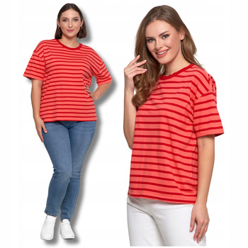 Luźna Koszulka T-SHIRT DAMSKI z Krótkim Rękawem Bluzka w Paski MORAJ 