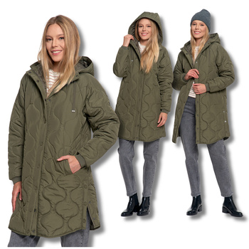 KURTKA DAMSKA PRZEJŚCIOWA PŁASZCZ Z KAPTUREM PIKOWANY NA JESIEŃ MORAJ