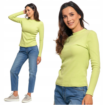 Prążkowana BLUZKA DAMSKA Ze Stójką Bawełniana na Długi Rękaw MORAJ 