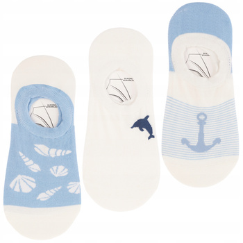 Niskie Skarpetki Damskie STOPKI z Silikonem Morskie Wzory MORAJ 3-PAK 