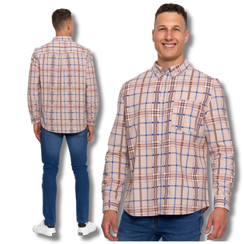 SZTRUKSOWA KOSZULA MĘSKA 100% BAWEŁNA W KRATĘ DŁUGI RĘKAW WYGODNA MORAJ