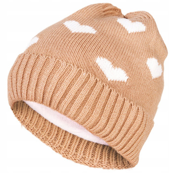 Czapka Dziecięca w Serduszka Ocieplana Wywijana Sweterkowa Urocza MORAJ