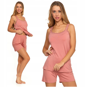 PIŻAMA DAMSKA Kobieca Urocza Koronkowy Dekolt Szorty Gładka MORAJ 