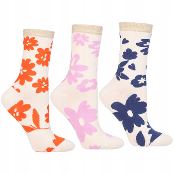 Skarpetki Damskie MORAJ Klasyczne Skarpety Wysokie w Kwiaty 3-PAK 