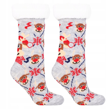 SKARPETKI ŚWIĄTECZNE CIEPŁE SKARPETY ABS RENIFERY r. UNI PREZENT MORAJ