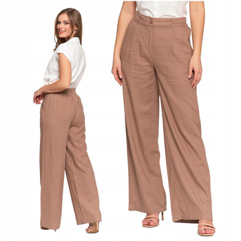 Eleganckie Spodnie Lniane Damskie z Wysokim Stanem Szerokie Modne MORAJ