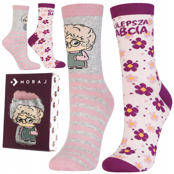 Skarpetki W PUDEŁKU NA DZIEŃ BABCI 2-PAK Skarpety na Prezent MORAJ 