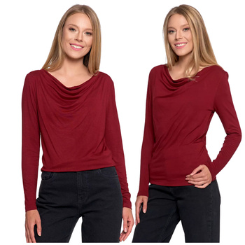 ELEGANCKA BLUZKA DAMSKA Z DEKOLTEM W ŁÓDKĘ MODNA GŁADKA KOSZULKA MORAJ