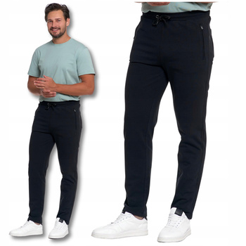 Dresowe Spodnie Męskie Czarne Gładkie z Kieszeniami na Zamek MORAJ 