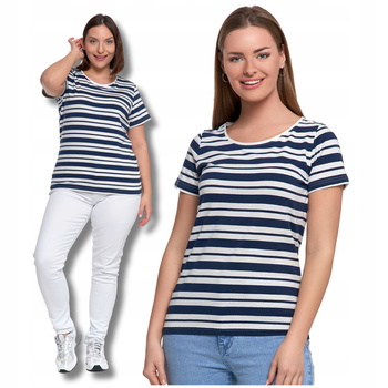 T-SHIRT DAMSKI w Paski Luźna Koszulka Bluzka z Krótkim Rękawem MORAJ 